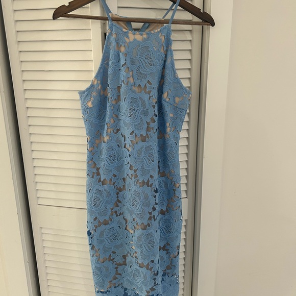 Just Me Blue Floral Lace Mini Dress - Picture 3 of 7